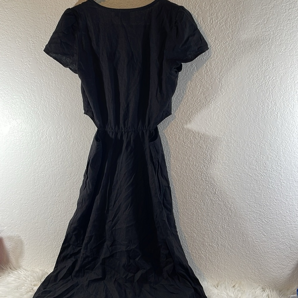 GAP Linen Blend Cutout Midi Dress With Pockets Black Size 8 Tall NEW - Picture 5 of 12